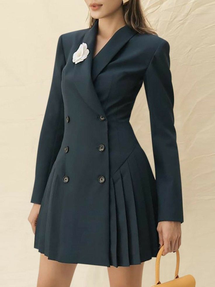 Double Breasted Pleated Hem Blazer Dress