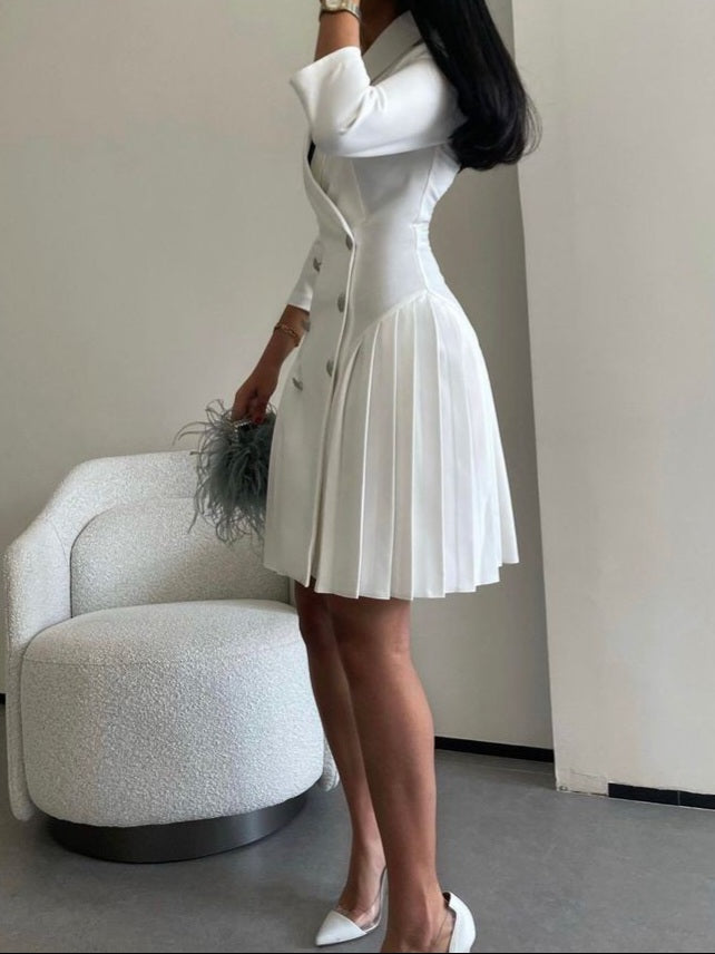 Double Breasted Pleated Hem Blazer Dress