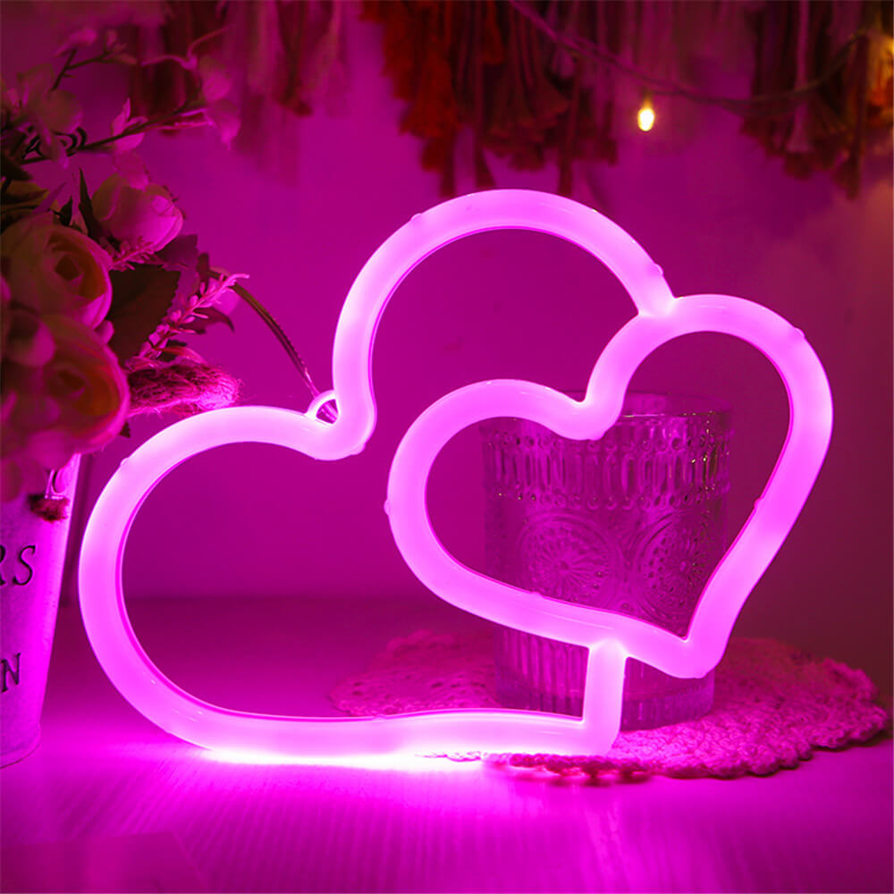 Double Heart Neon Light