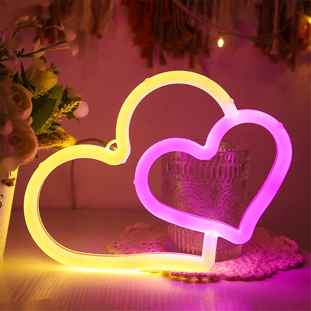 Double Heart Neon Light