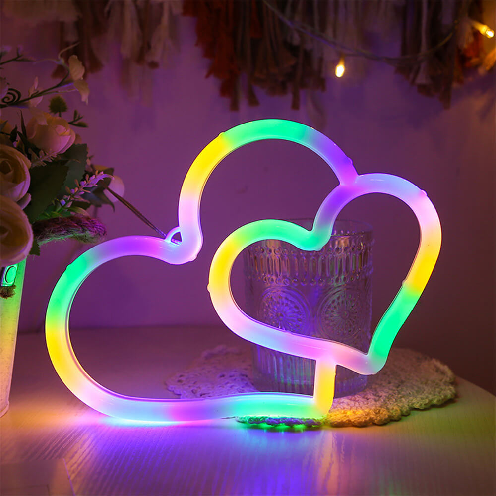 Double Heart Neon Light