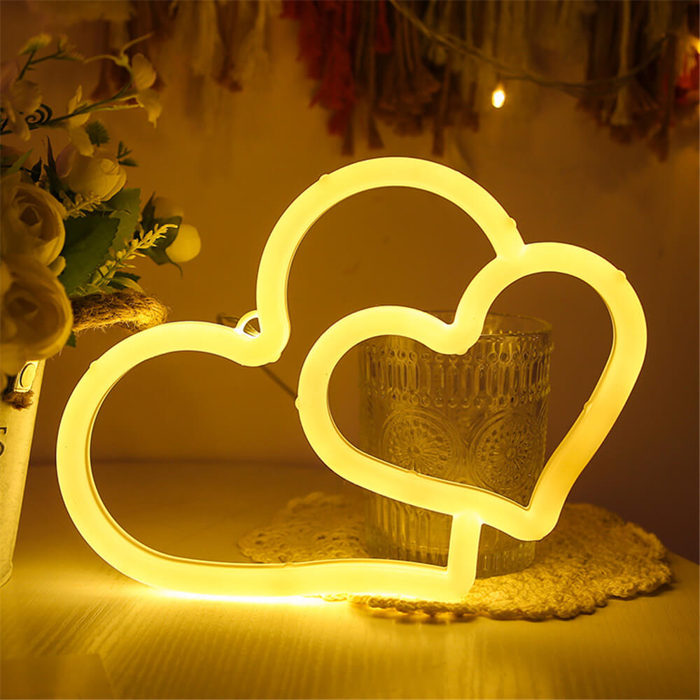 Double Heart Neon Light