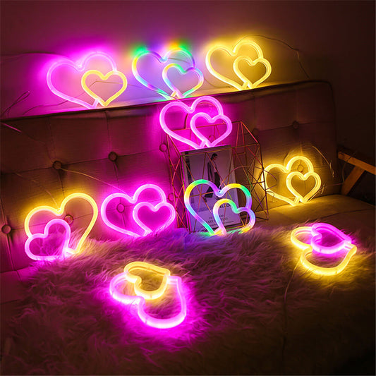 Double Heart Neon Light