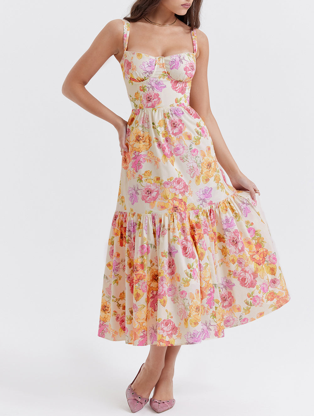 Elia Ivory Floral Midi Dress