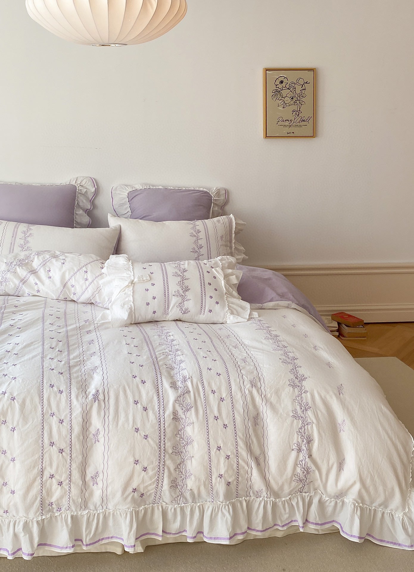 Embroided French Lace Ruffle Bedding Set