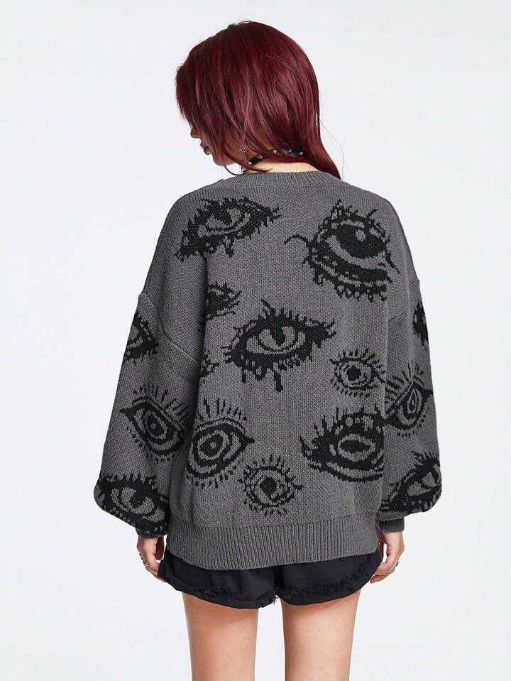 Eyes Pattern Oversize Knit Sweater