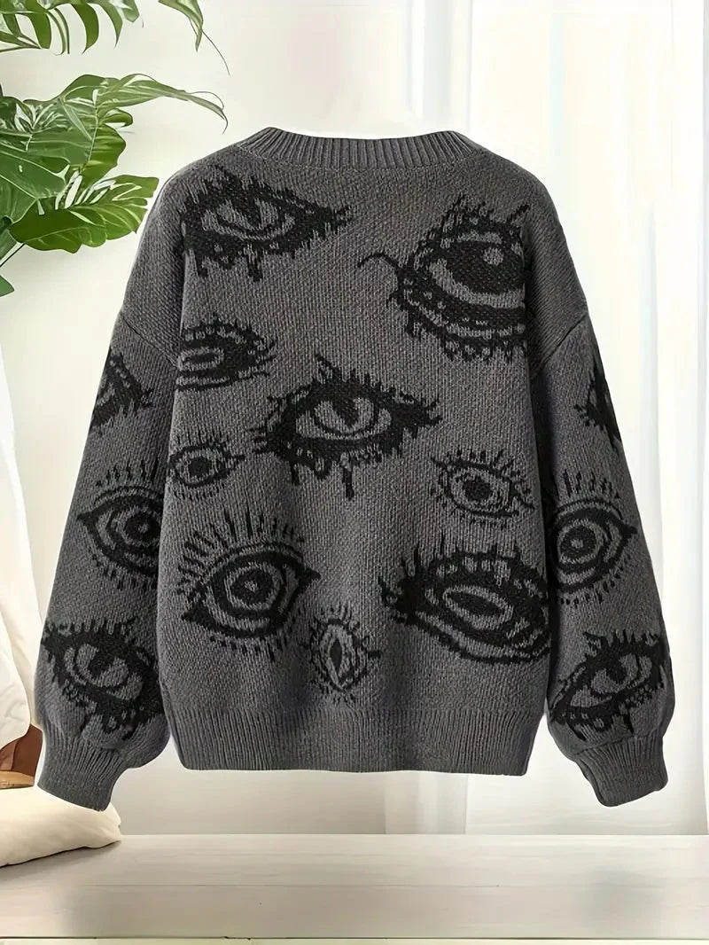 Eyes Pattern Oversize Knit Sweater