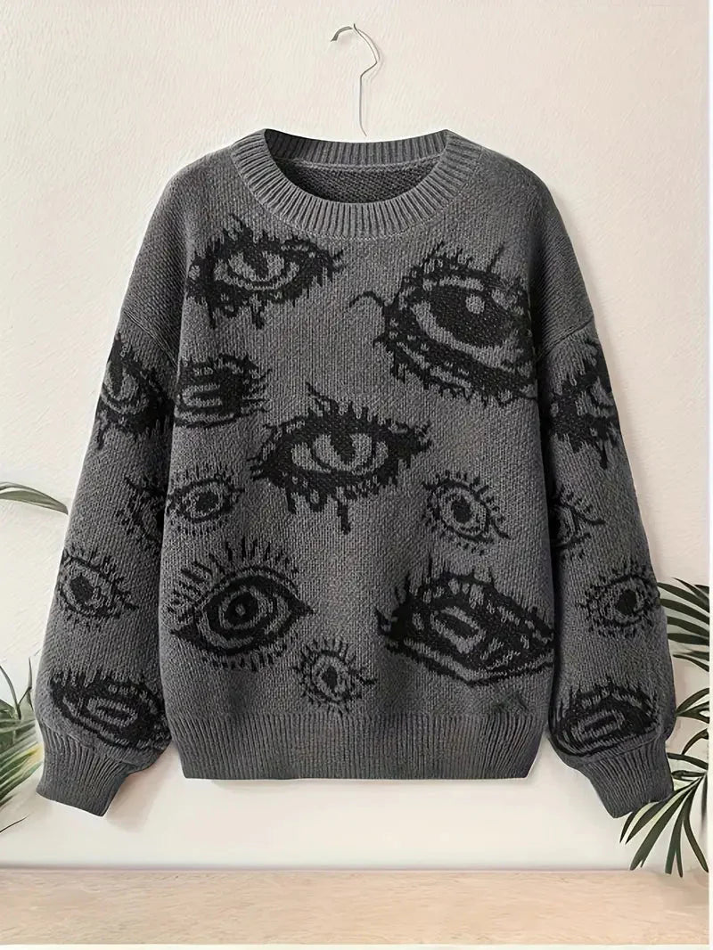 Eyes Pattern Oversize Knit Sweater