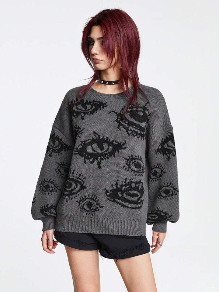 Eyes Pattern Oversize Knit Sweater