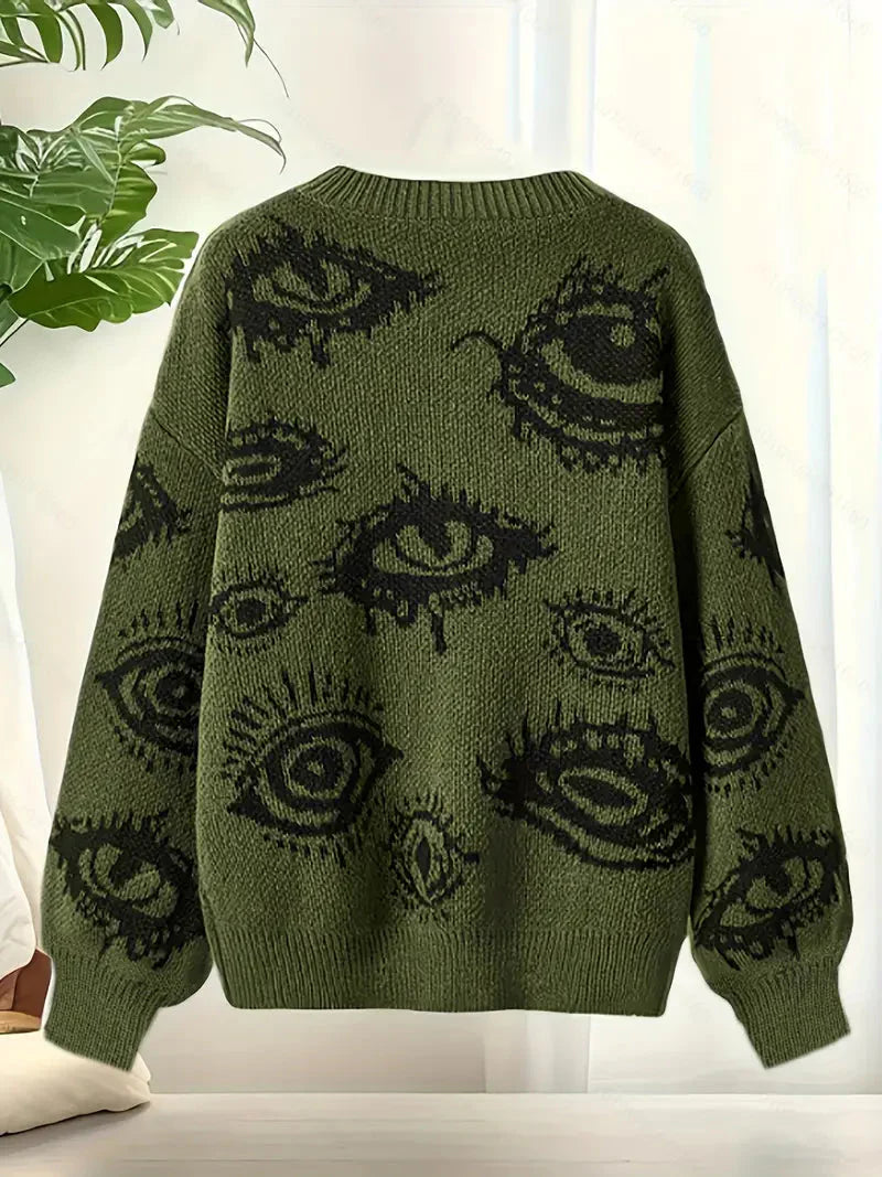 Eyes Pattern Oversize Knit Sweater