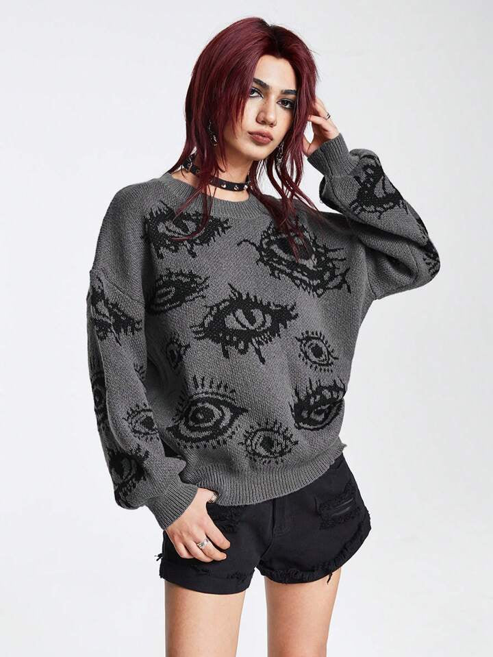 Eyes Pattern Oversize Knit Sweater