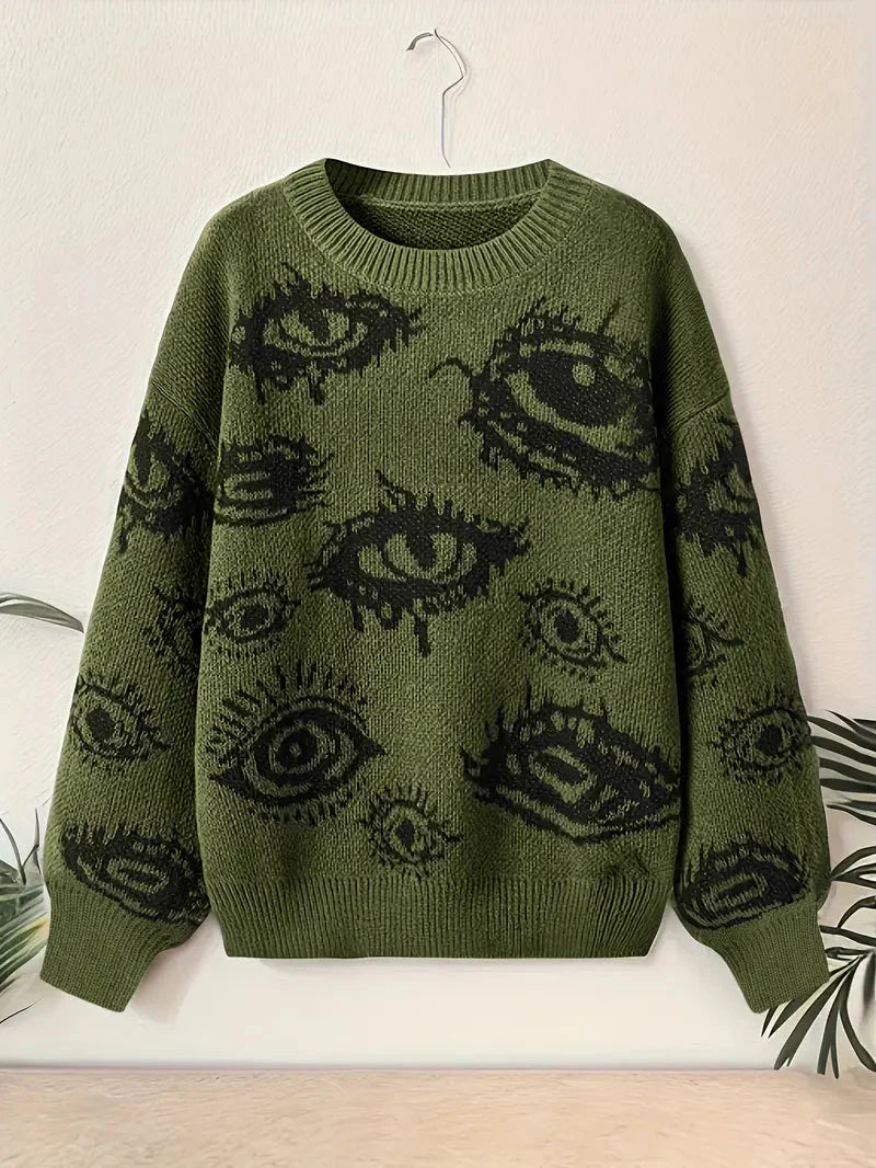 Eyes Pattern Oversize Knit Sweater