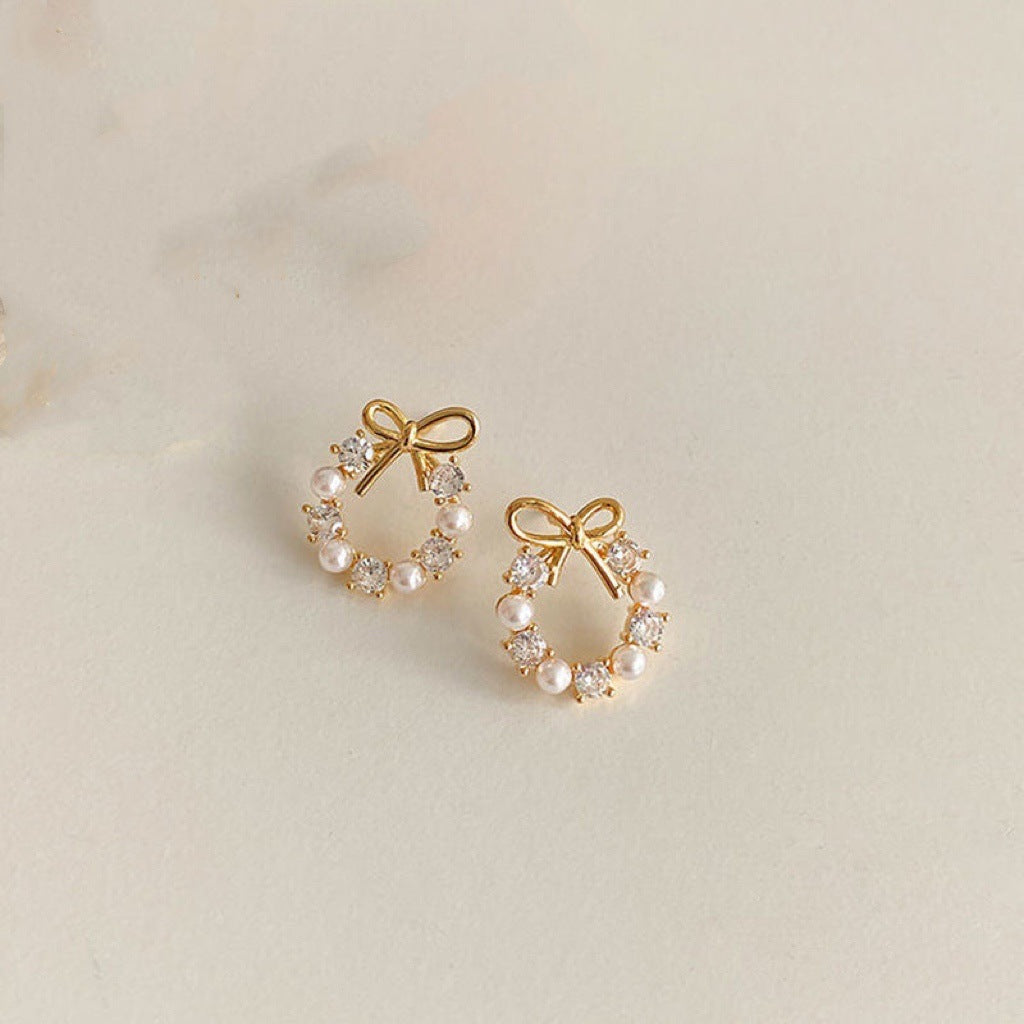 Faux Pearl And Rhinestone Earrings