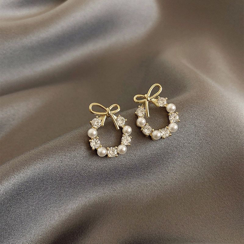 Faux Pearl And Rhinestone Earrings