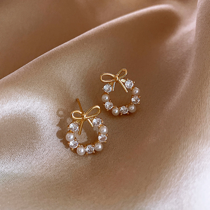 Faux Pearl And Rhinestone Earrings