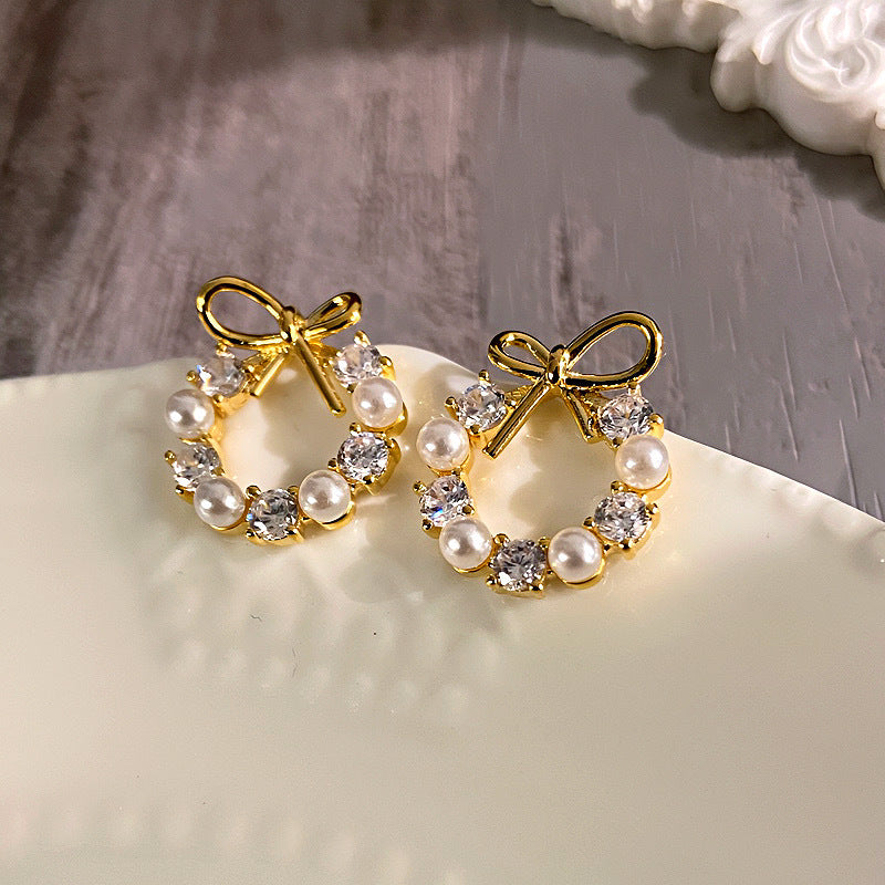 Faux Pearl And Rhinestone Earrings