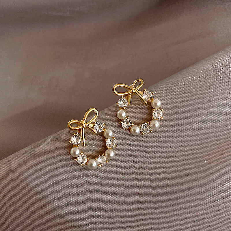 Faux Pearl And Rhinestone Earrings