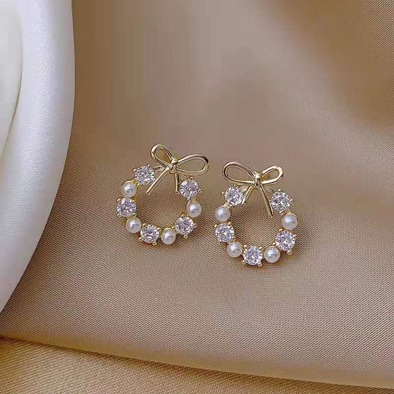 Faux Pearl And Rhinestone Earrings