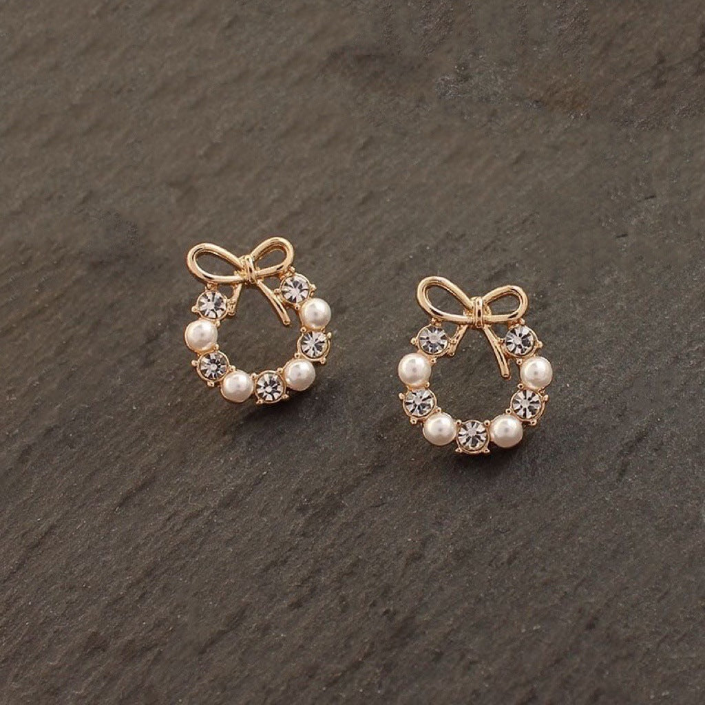 Faux Pearl And Rhinestone Earrings