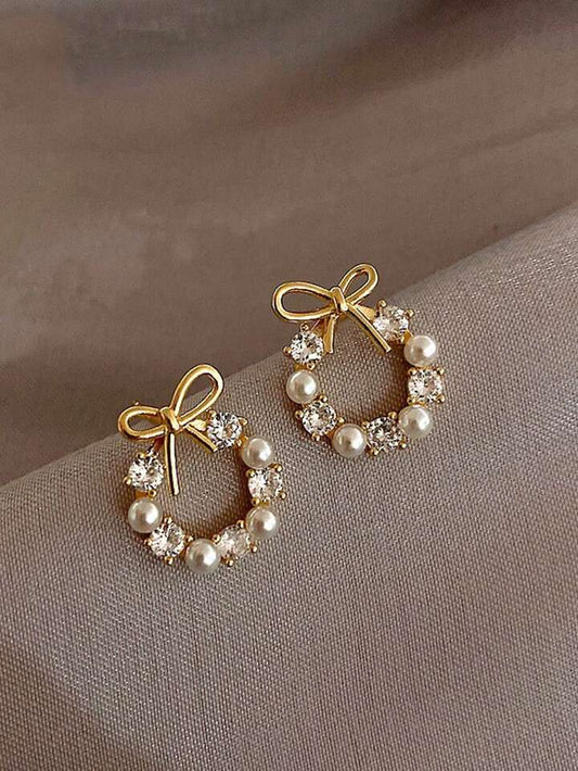 Faux Pearl And Rhinestone Earrings