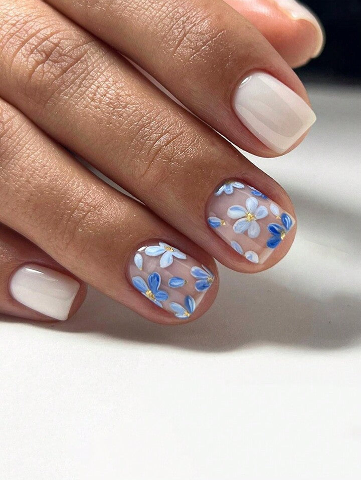 Floral & Plain False Nails