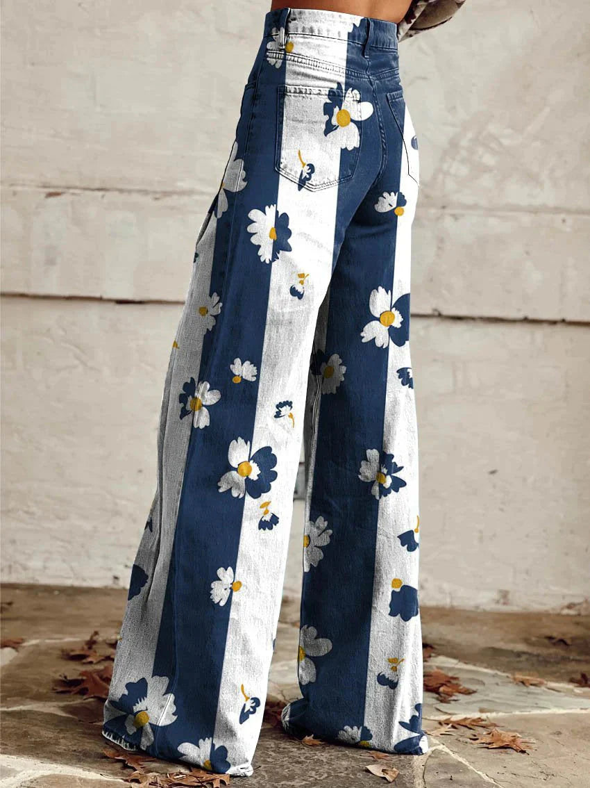 Floral Print Color Contrast Wide Leg Pant