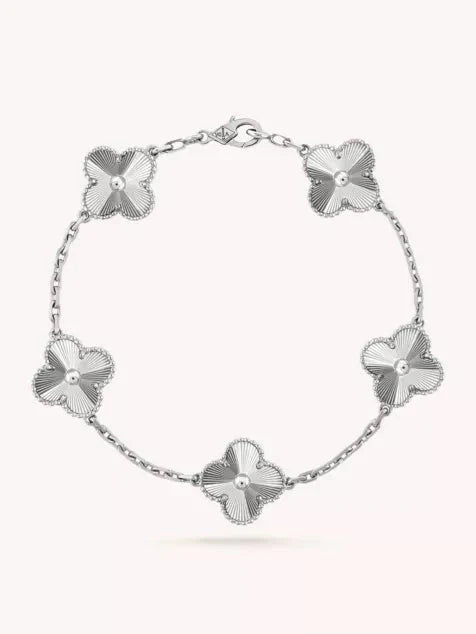 Full Silver 5 Motif Clover Bracelet