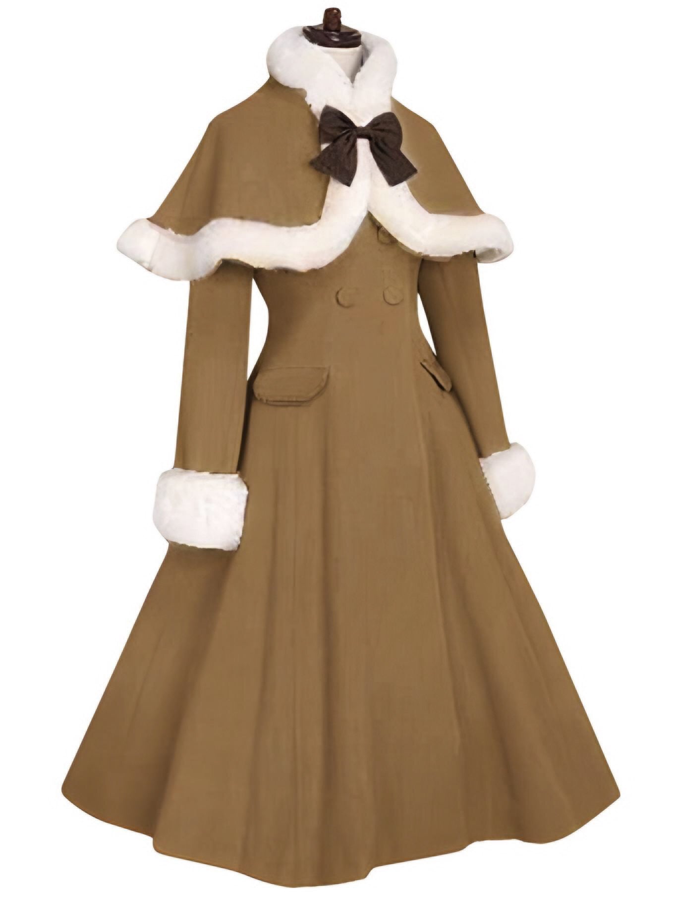 Fur Double-Breasted Bow Coat Dress