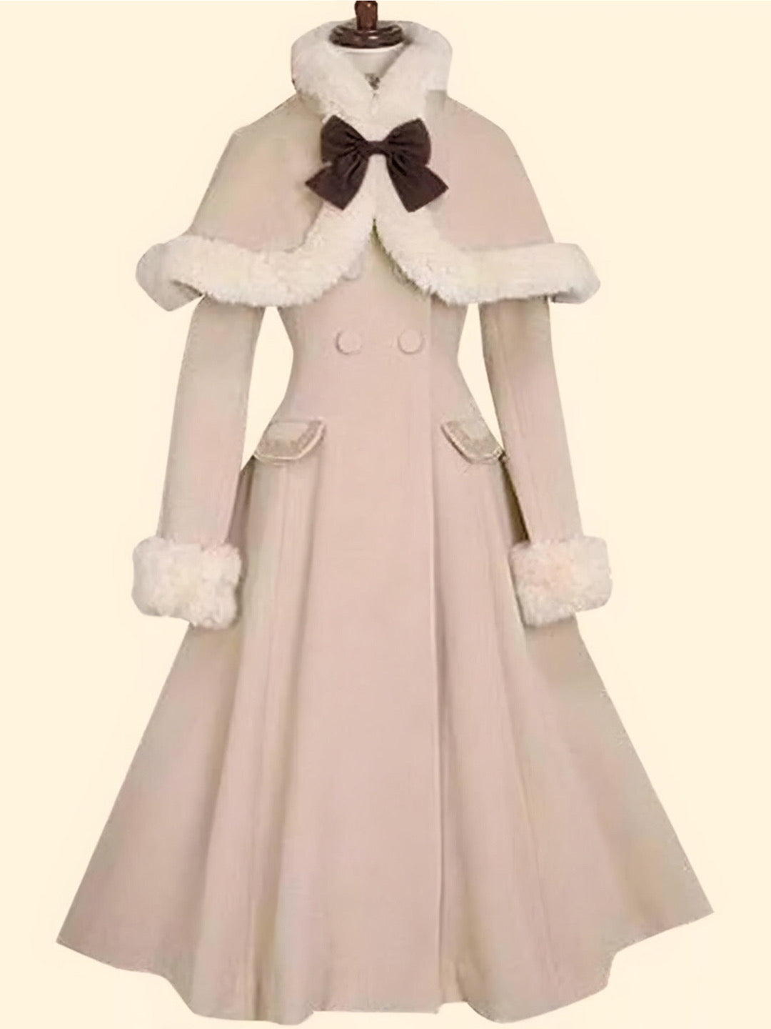 Fur Double-Breasted Bow Coat Dress