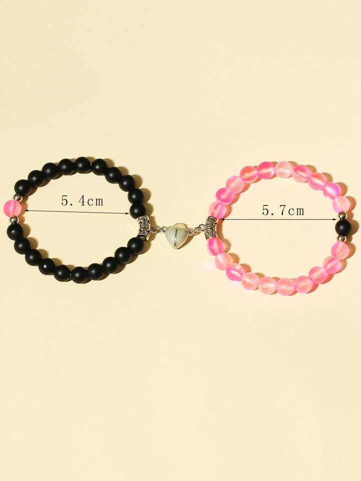 Glow Heart Magnetic Beaded Couples Bracelets