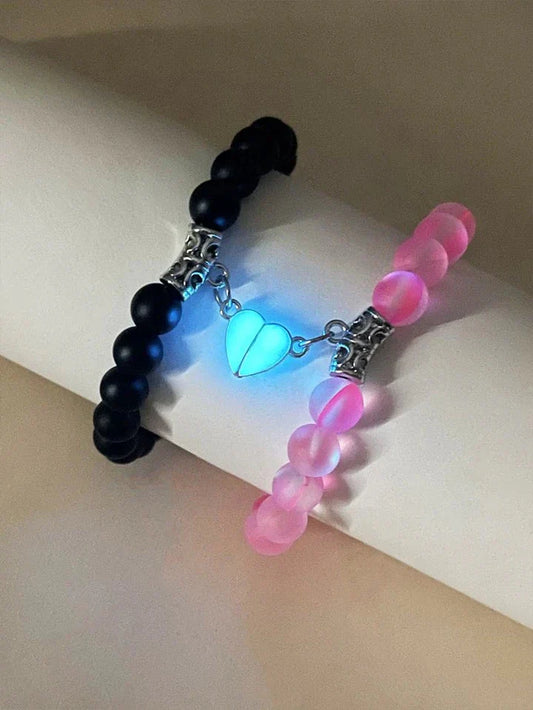 Glow Heart Magnetic Beaded Couples Bracelets