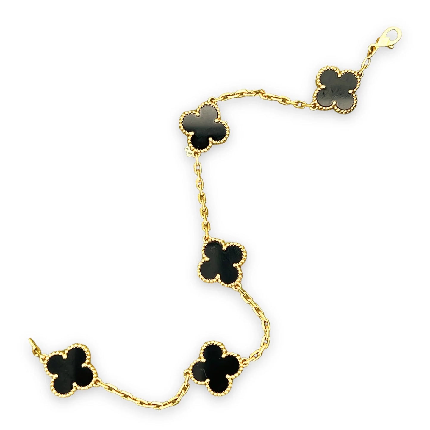 Gold Black 5 Motif Clover Bracelet