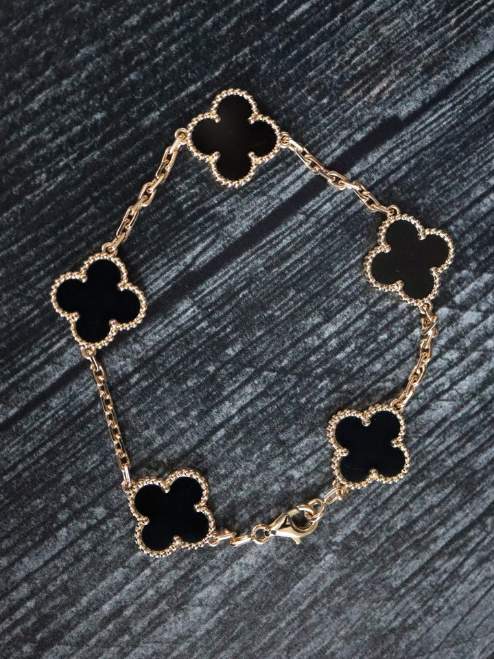 Gold Black 5 Motif Clover Bracelet