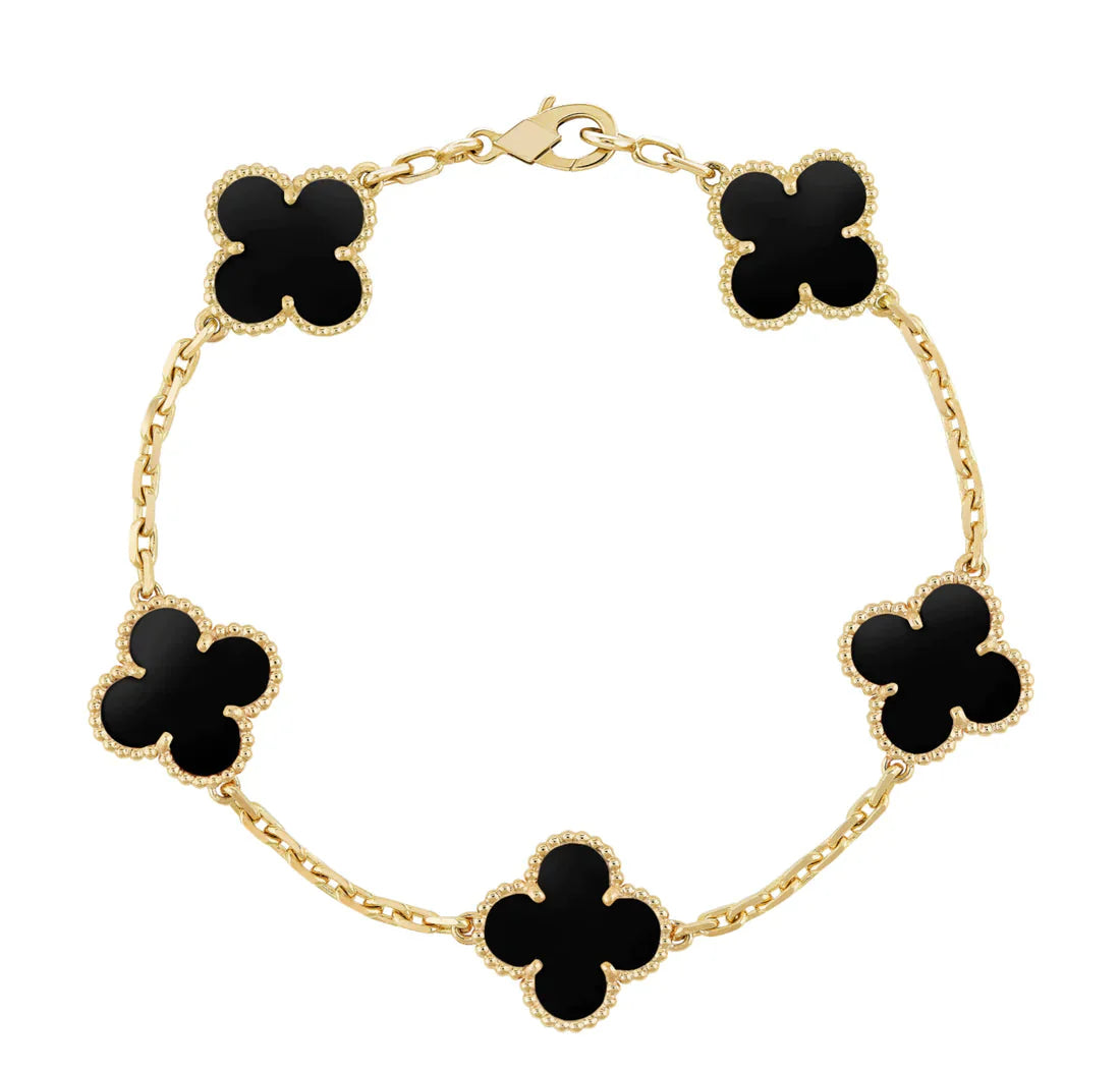 Gold Black 5 Motif Clover Bracelet