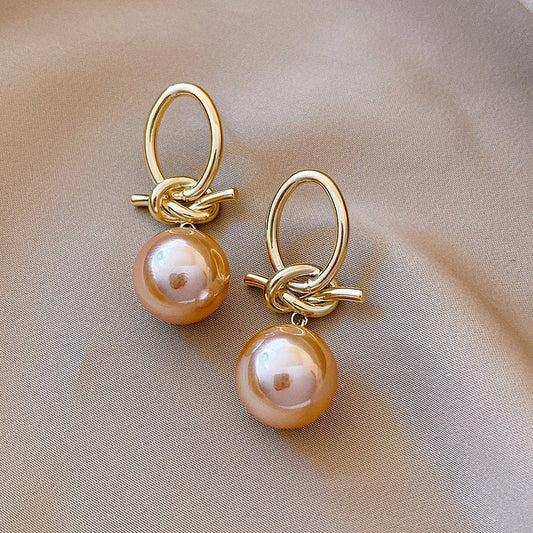 Golden Knots Pearl Earrings