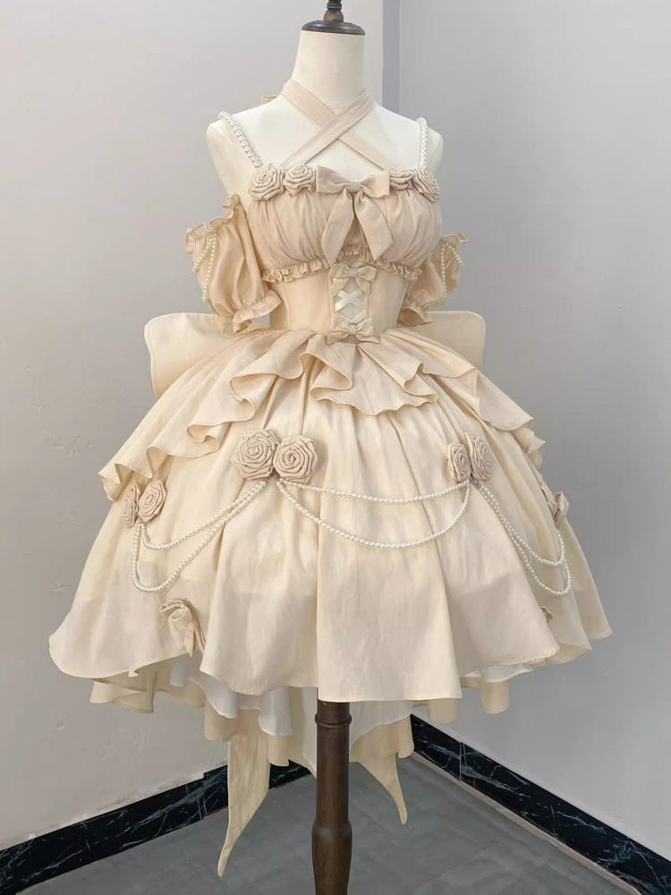 Gradient Bowknot Pearl Rosette Lolita Dress