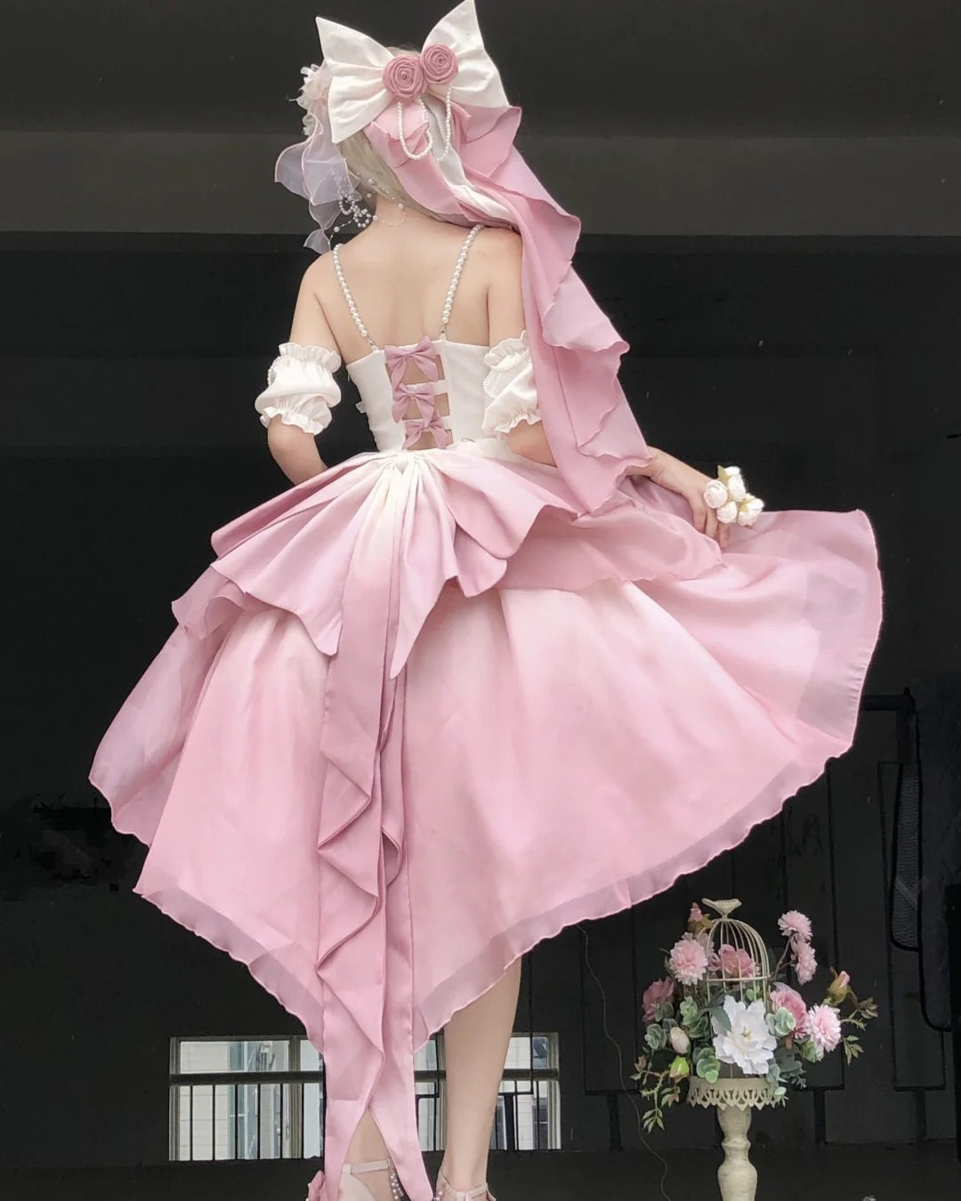 Gradient Bowknot Pearl Rosette Lolita Dress