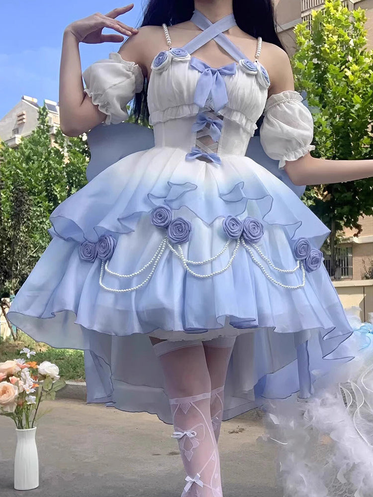 Gradient Bowknot Pearl Rosette Lolita Dress