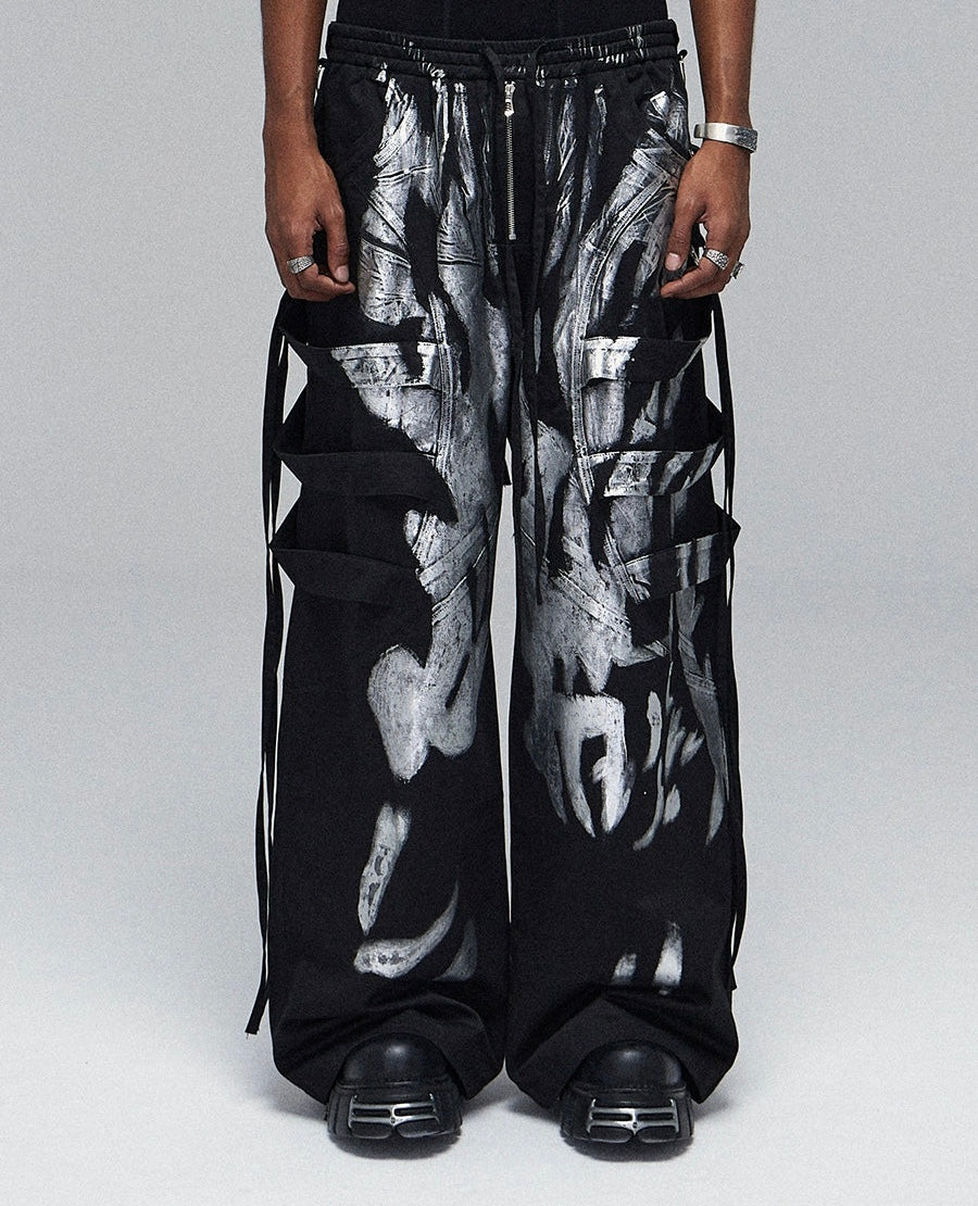 Graffiti Side Straps Wide Leg Pants