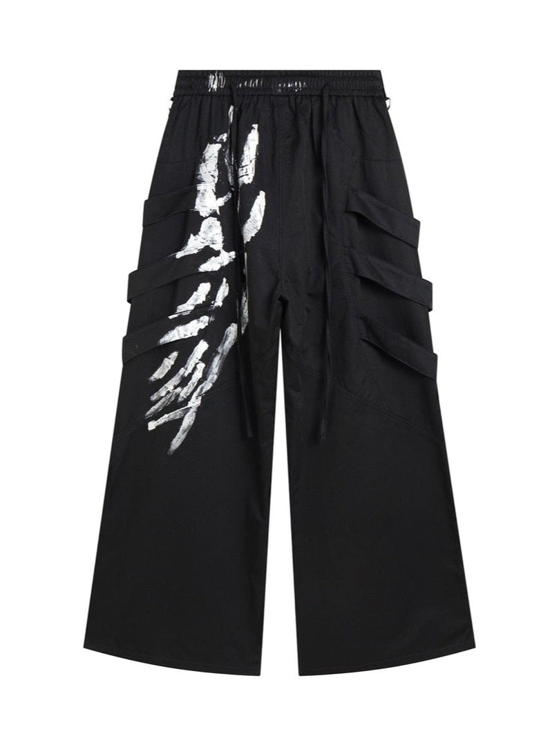 Graffiti Side Straps Wide Leg Pants