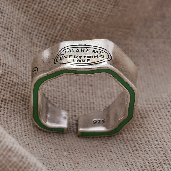 Green Stripe Letter Ring