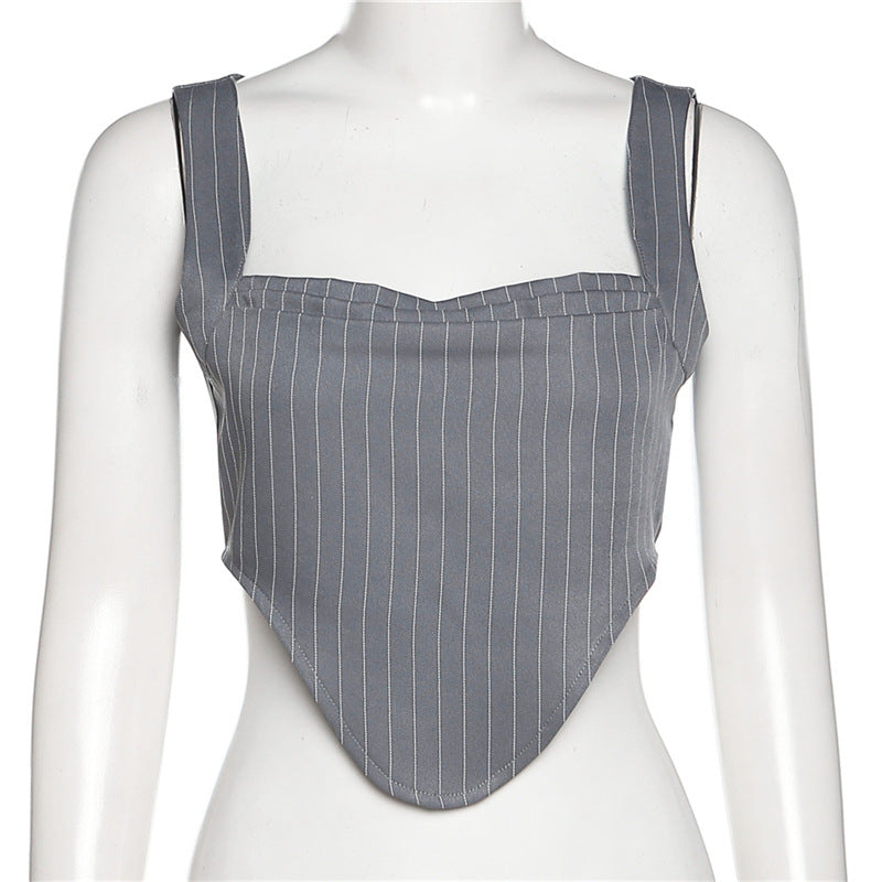 Grey Striped Crop Top