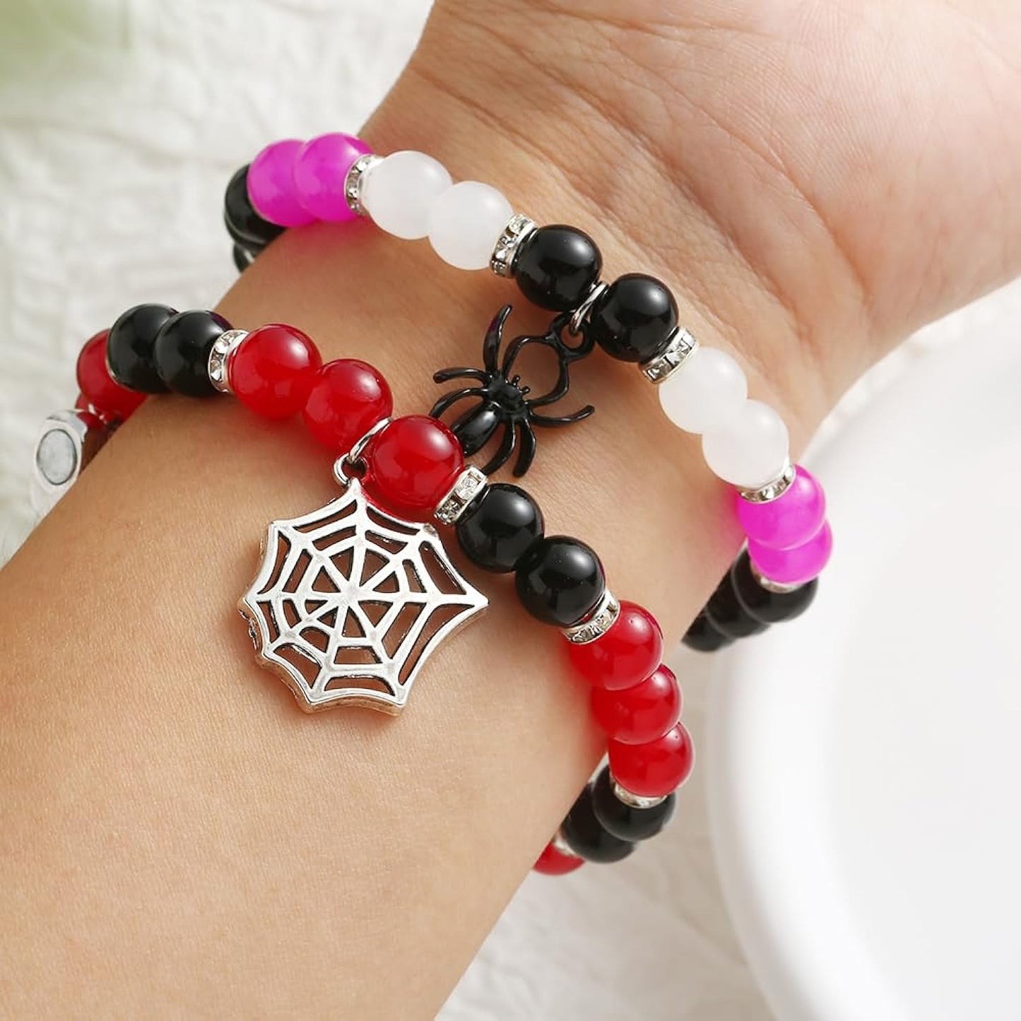 Gwen & Spidey Web Magnetic Beaded Couples Bracelets