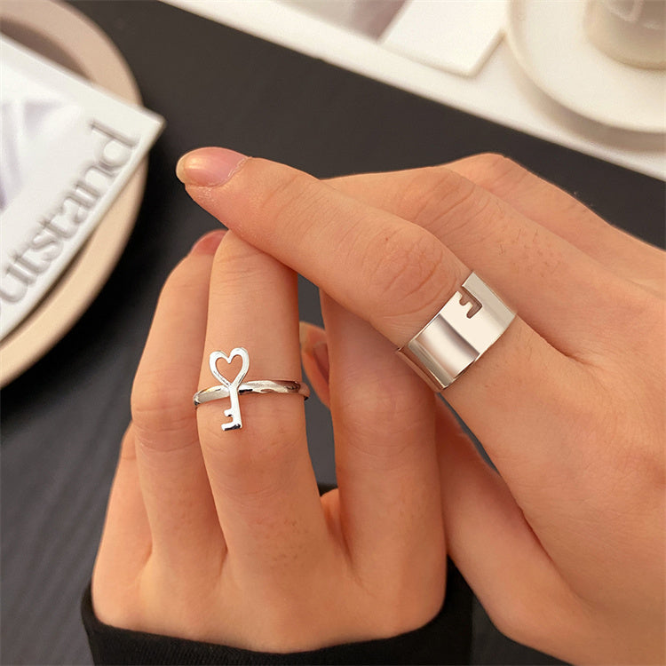 Heart Key Lock Couple Ring Set