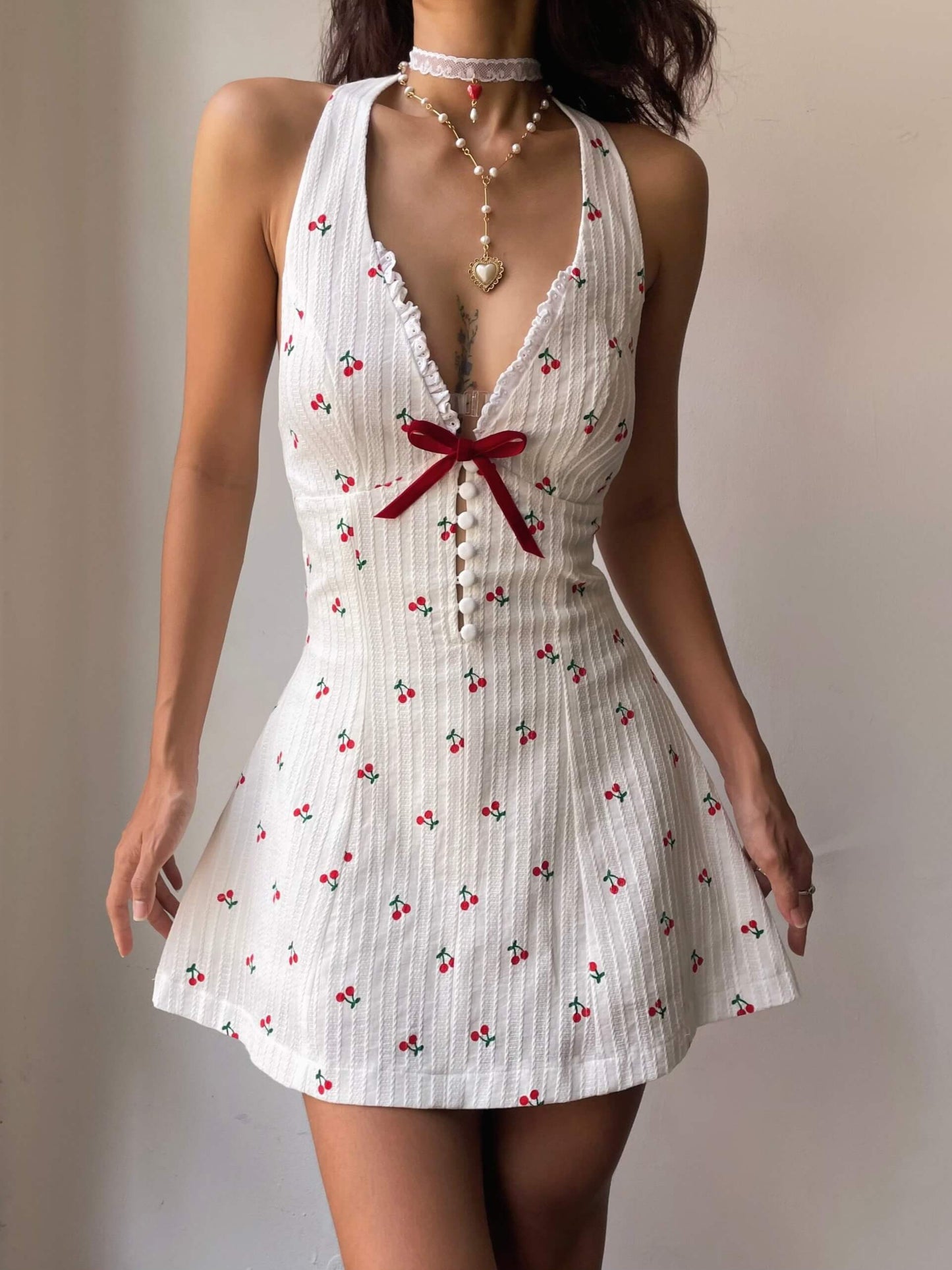 Holly Halter Dress In Cherry