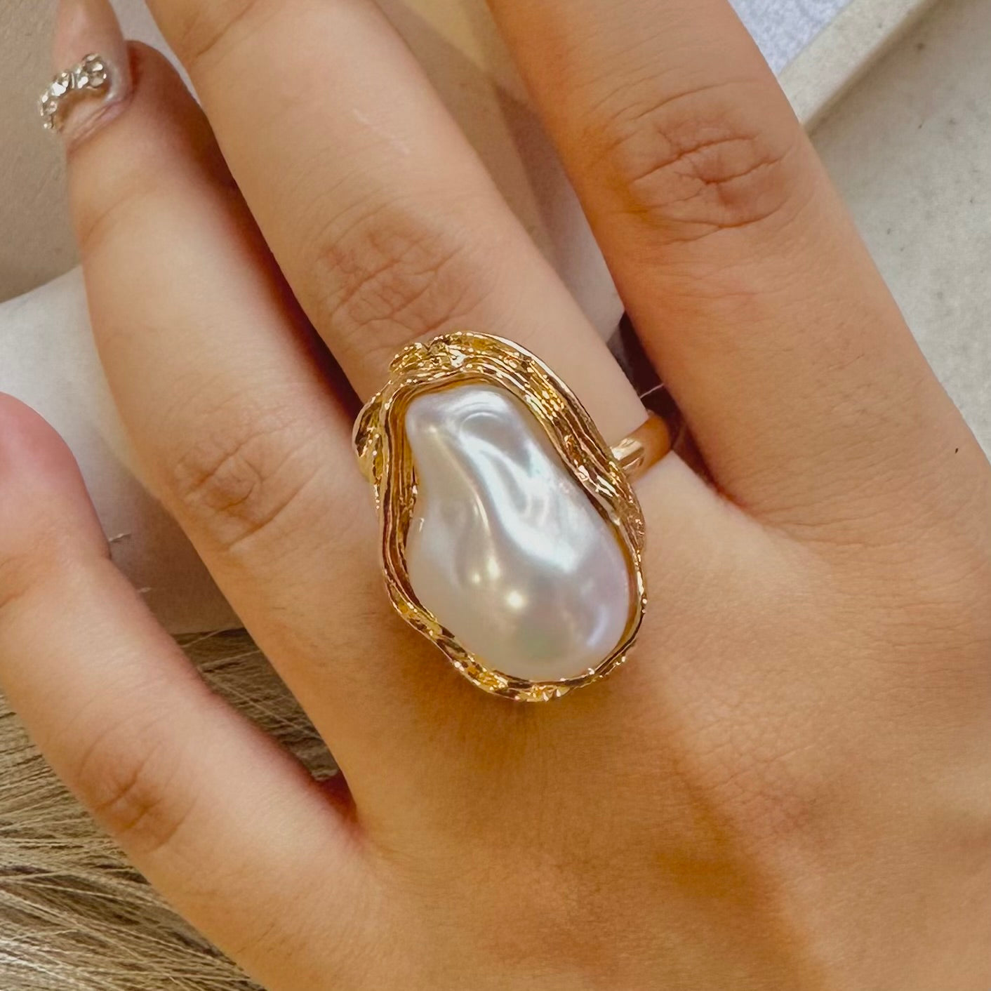 Irregular Pearl Shaped Ring