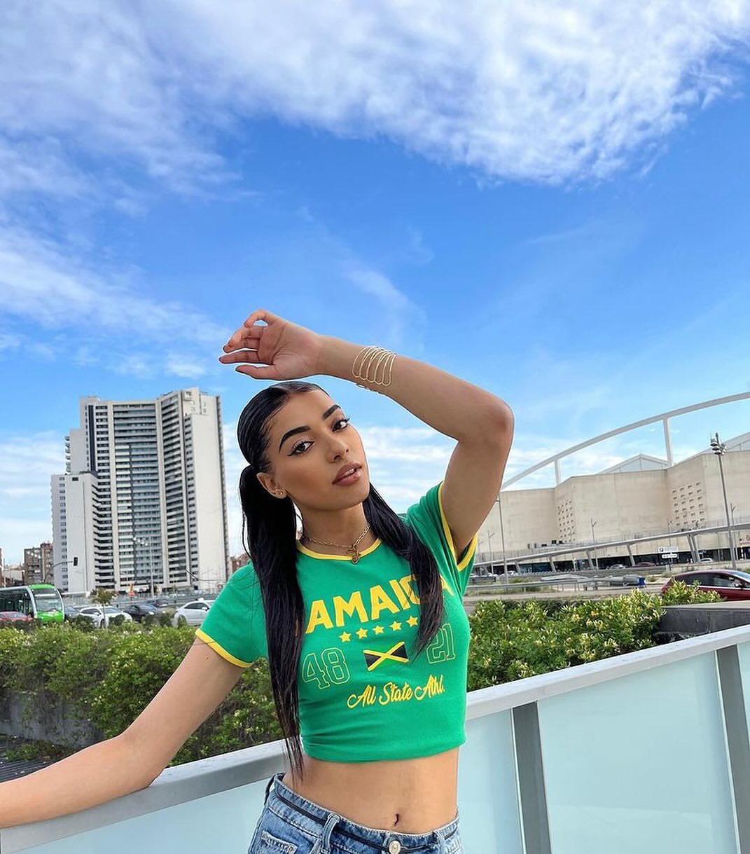 'Jamaica' '48' '21' Crew Neck Crop Top