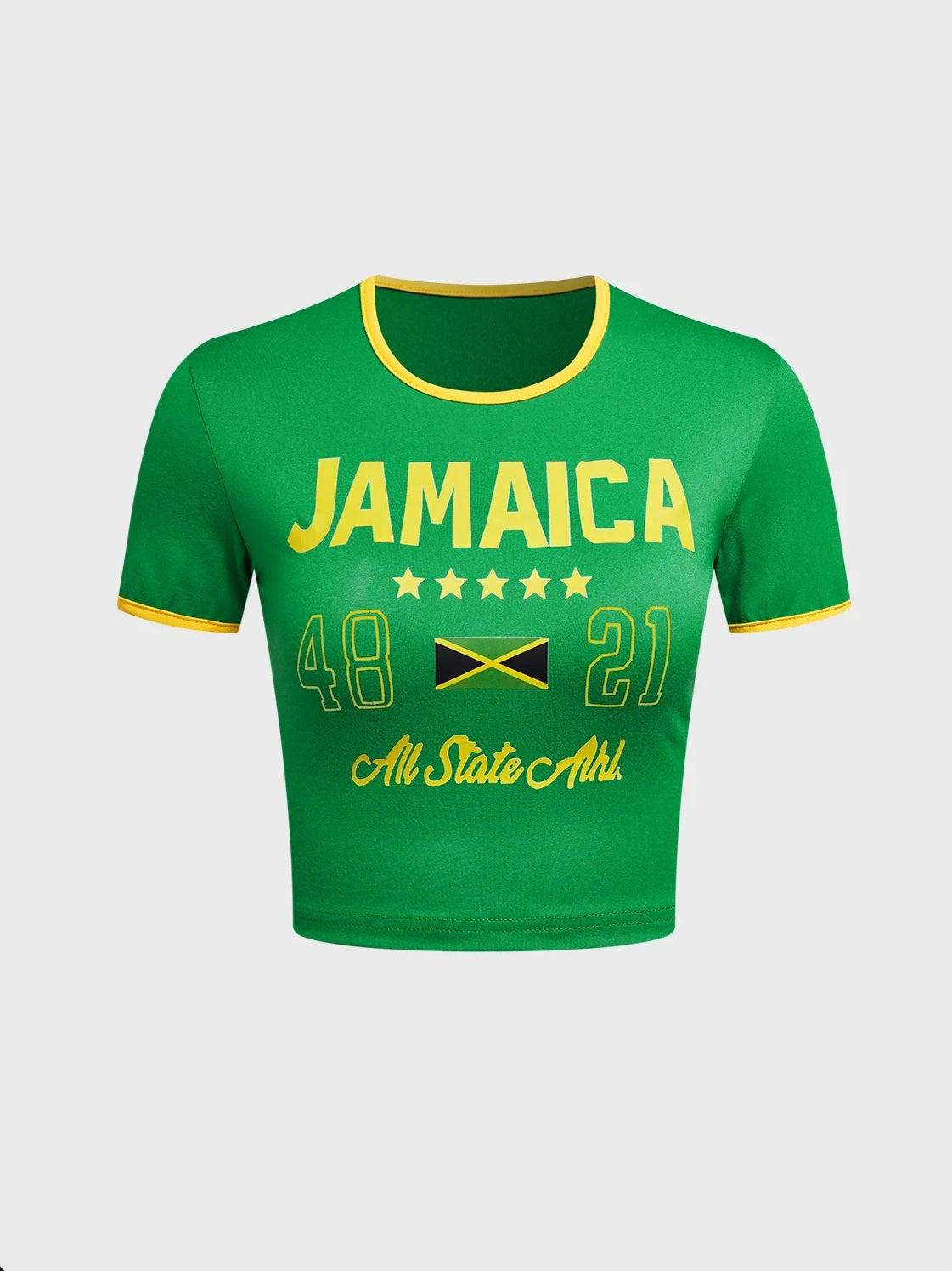 'Jamaica' '48' '21' Crew Neck Crop Top