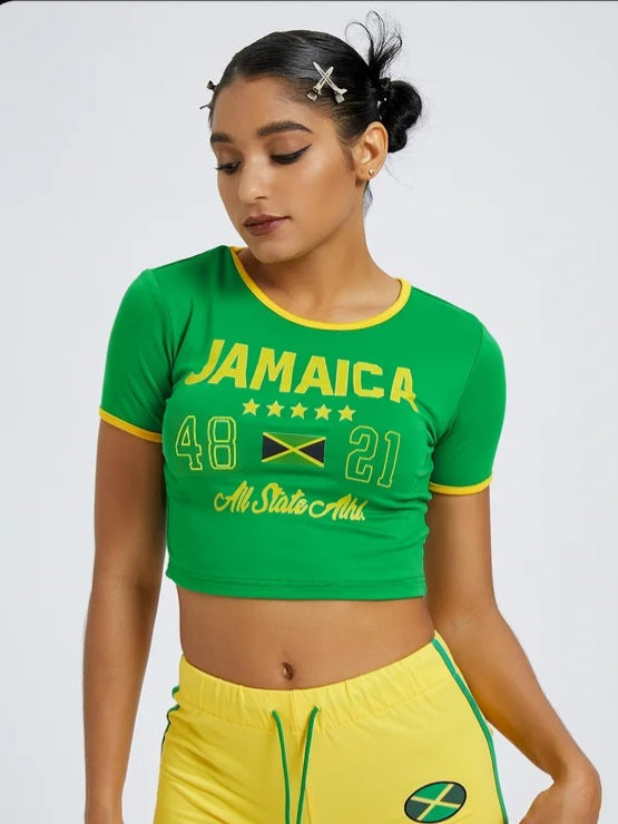 'Jamaica' '48' '21' Crew Neck Crop Top