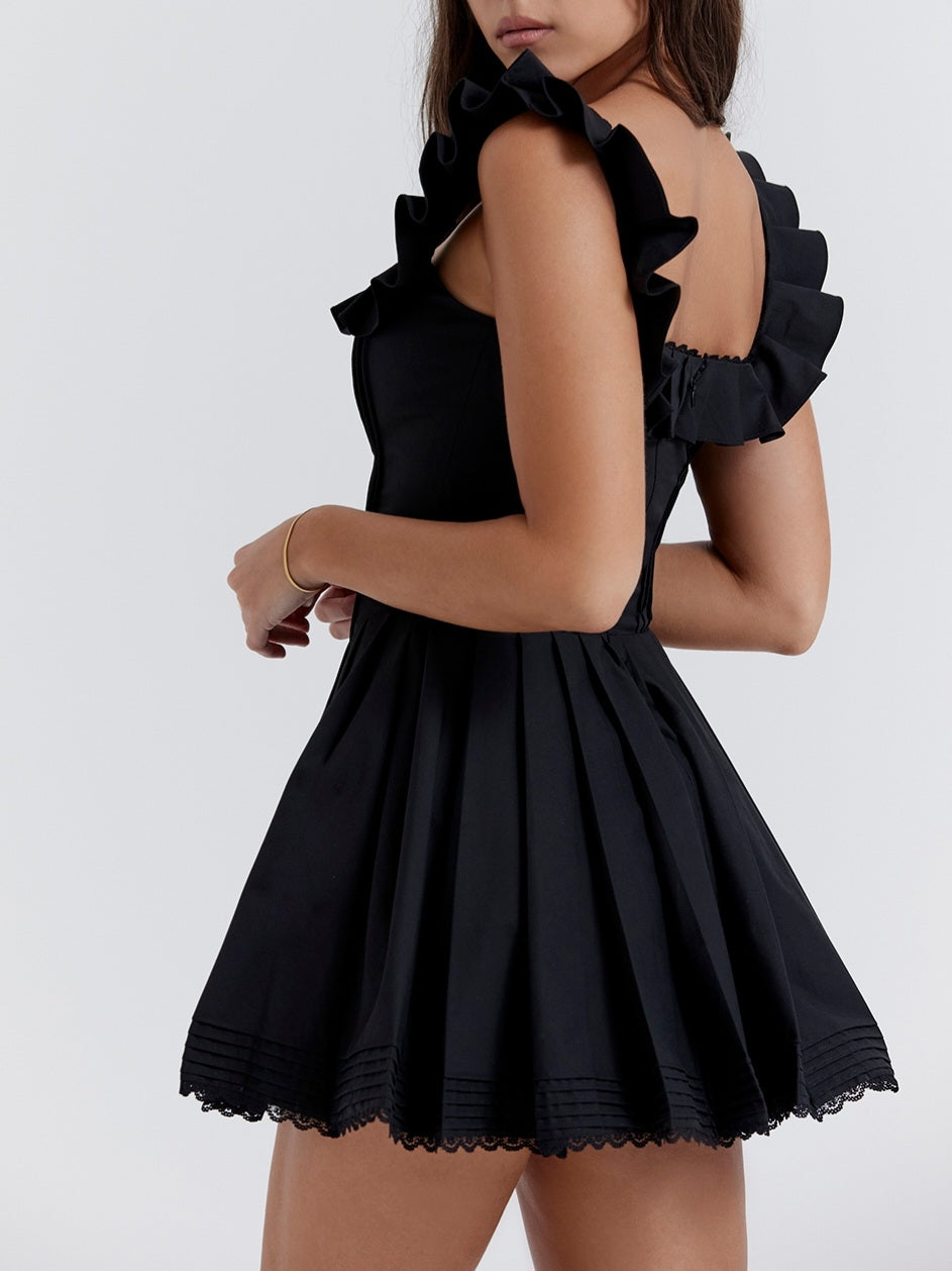 Jemima Black Pin Tuck Pleated Dress